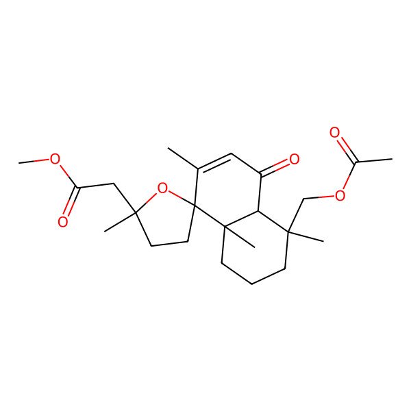 2D Structure of Methyl 2-[4-(acetyloxymethyl)-2',4,7,8a-tetramethyl-5-oxospiro[1,2,3,4a-tetrahydronaphthalene-8,5'-oxolane]-2'-yl]acetate