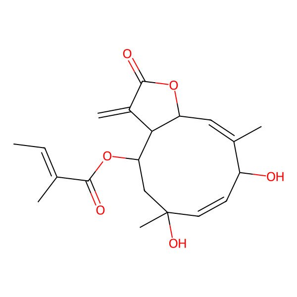2D Structure of [(3aR,4R,6R,9R,11aS)-6,9-dihydroxy-6,10-dimethyl-3-methylidene-2-oxo-4,5,9,11a-tetrahydro-3aH-cyclodeca[b]furan-4-yl] (E)-2-methylbut-2-enoate