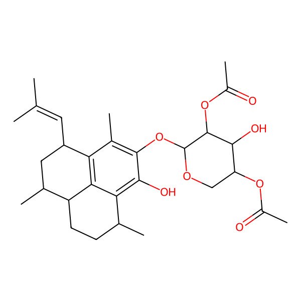 2D Structure of [(3S,4S,5R,6R)-5-acetyloxy-6-[[(4S,6S,6aR,9S)-1-hydroxy-3,6,9-trimethyl-4-(2-methylprop-1-enyl)-5,6,6a,7,8,9-hexahydro-4H-phenalen-2-yl]oxy]-4-hydroxyoxan-3-yl] acetate