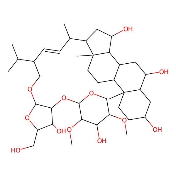 2D Structure of 17-[5-[[4-hydroxy-3-(4-hydroxy-3,5-dimethoxyoxan-2-yl)oxy-5-(hydroxymethyl)oxolan-2-yl]oxymethyl]-6-methylhept-3-en-2-yl]-10,13-dimethyl-2,3,4,5,6,7,8,9,11,12,14,15,16,17-tetradecahydro-1H-cyclopenta[a]phenanthrene-3,6,15-triol