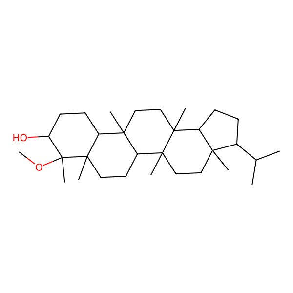 2D Structure of (3R,3aR,5aR,5bS,7aS,8S,9R,11aS,11bR,13aS,13bR)-8-methoxy-3a,5a,7a,8,11b,13a-hexamethyl-3-propan-2-yl-2,3,4,5,5b,6,7,9,10,11,11a,12,13,13b-tetradecahydro-1H-cyclopenta[a]chrysen-9-ol