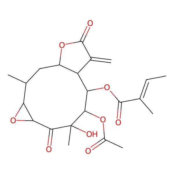 2D Structure of (9-Acetyloxy-8-hydroxy-3,8-dimethyl-12-methylidene-7,13-dioxo-5,14-dioxatricyclo[9.3.0.04,6]tetradecan-10-yl) 2-methylbut-2-enoate