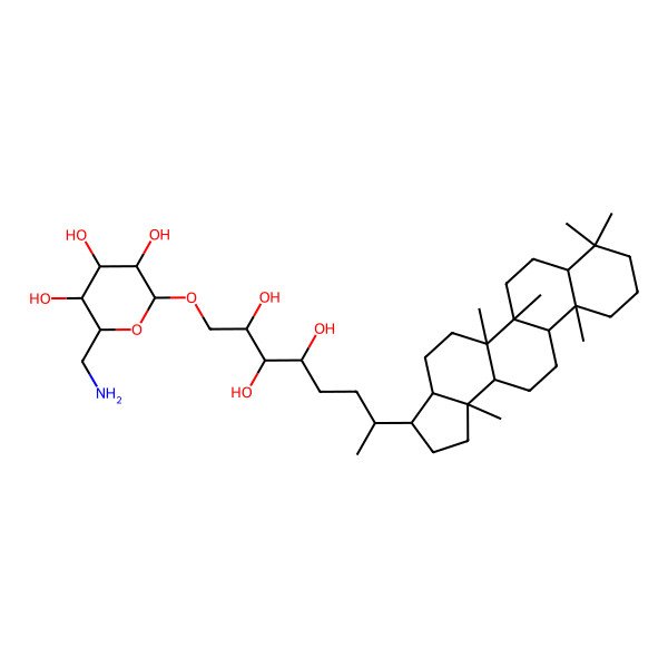 2D Structure of 2-[7-(5a,5b,8,8,11a,13b-Hexamethyl-1,2,3,3a,4,5,6,7,7a,9,10,11,11b,12,13,13a-hexadecahydrocyclopenta[a]chrysen-3-yl)-2,3,4-trihydroxyoctoxy]-6-(aminomethyl)oxane-3,4,5-triol