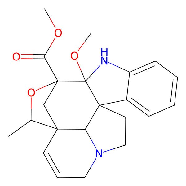 2D Structure of methyl (1R,9S,10S,12S,13R,20S)-9-methoxy-12-methyl-11-oxa-8,17-diazahexacyclo[11.6.1.110,13.01,9.02,7.017,20]henicosa-2,4,6,14-tetraene-10-carboxylate