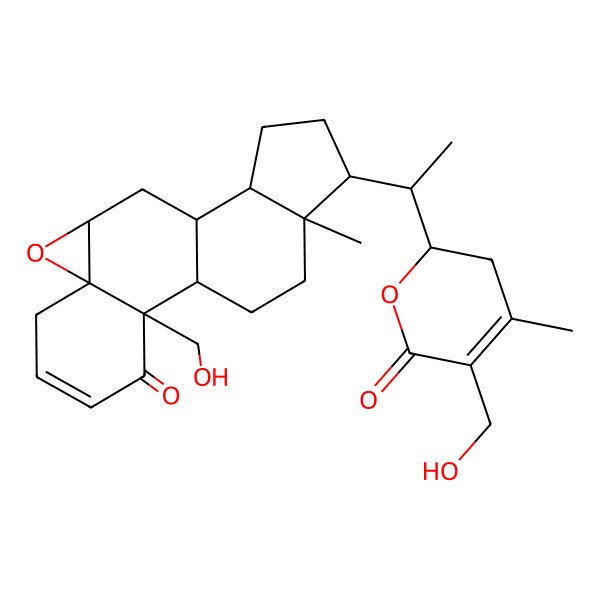 2D Structure of (1S,2S,7S,9R,11S,12S,15R,16S)-2-(hydroxymethyl)-15-[(1S)-1-[(2R)-5-(hydroxymethyl)-4-methyl-6-oxo-2,3-dihydropyran-2-yl]ethyl]-16-methyl-8-oxapentacyclo[9.7.0.02,7.07,9.012,16]octadec-4-en-3-one