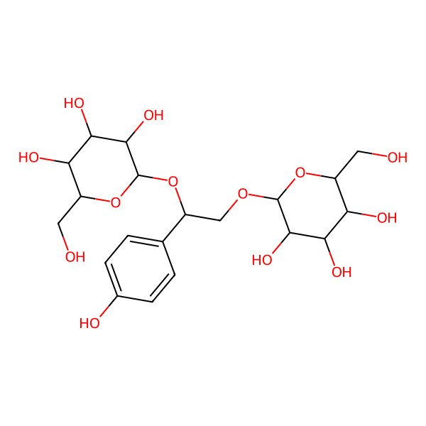 2D Structure of (2R,3S,4S,5R,6R)-2-(hydroxymethyl)-6-[(2R)-2-(4-hydroxyphenyl)-2-[(2R,3R,4S,5S,6R)-3,4,5-trihydroxy-6-(hydroxymethyl)oxan-2-yl]oxyethoxy]oxane-3,4,5-triol