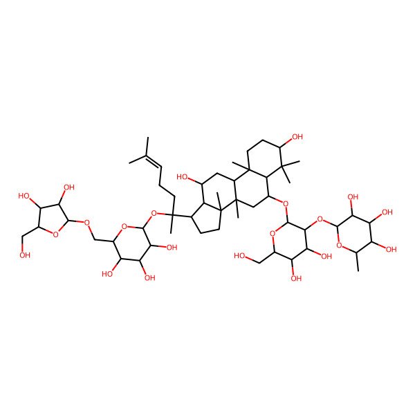 2D Structure of (2S,3R,4R,5R,6S)-2-[(2R,3R,4S,5S,6R)-2-[[(3S,5R,6S,8R,9R,10R,12R,13R,14R,17S)-17-[(2S)-2-[(2S,3R,4S,5S,6R)-6-[[(2R,3S,4S,5R)-3,4-dihydroxy-5-(hydroxymethyl)oxolan-2-yl]oxymethyl]-3,4,5-trihydroxyoxan-2-yl]oxy-6-methylhept-5-en-2-yl]-3,12-dihydroxy-4,4,8,10,14-pentamethyl-2,3,5,6,7,9,11,12,13,15,16,17-dodecahydro-1H-cyclopenta[a]phenanthren-6-yl]oxy]-4,5-dihydroxy-6-(hydroxymethyl)oxan-3-yl]oxy-6-methyloxane-3,4,5-triol