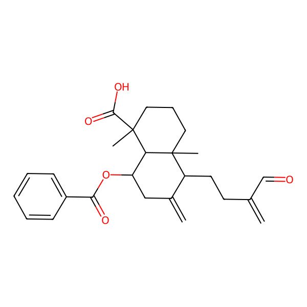 2D Structure of (1R,4aR,8R,8aR)-8-benzoyloxy-5-(3-formylbut-3-enyl)-1,4a-dimethyl-6-methylene-decalin-1-carboxylic acid