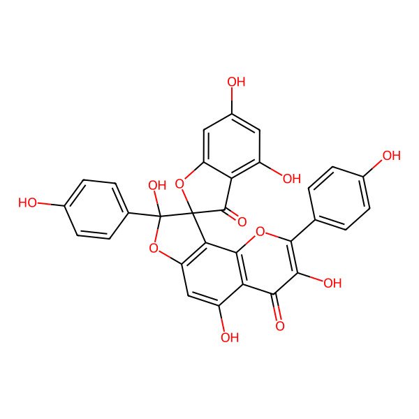 2D Structure of 3',4,5',6,8'-Pentahydroxy-2',8'-bis(4-hydroxyphenyl)spiro[1-benzofuran-2,9'-furo[2,3-h]chromene]-3,4'-dione
