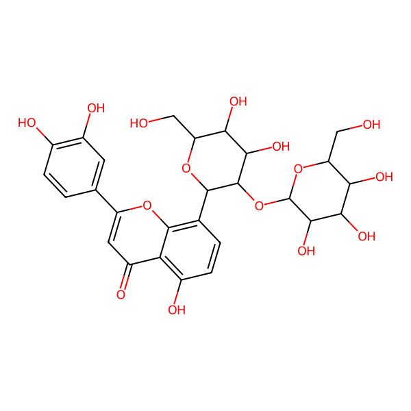 2D Structure of 8-[(2S,3R,4S,5S,6R)-4,5-dihydroxy-6-(hydroxymethyl)-3-[(2S,3R,4S,5S,6R)-3,4,5-trihydroxy-6-(hydroxymethyl)oxan-2-yl]oxyoxan-2-yl]-2-(3,4-dihydroxyphenyl)-5-hydroxychromen-4-one