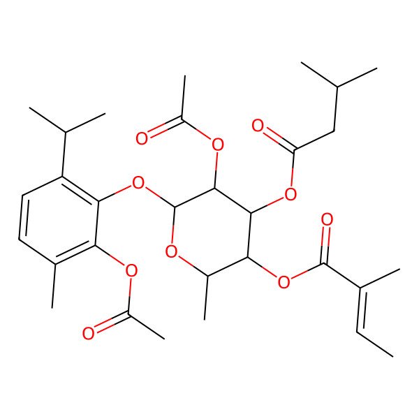 2D Structure of [(2S,3R,4S,5S,6S)-5-acetyloxy-6-(2-acetyloxy-3-methyl-6-propan-2-ylphenoxy)-2-methyl-4-(3-methylbutanoyloxy)oxan-3-yl] (Z)-2-methylbut-2-enoate