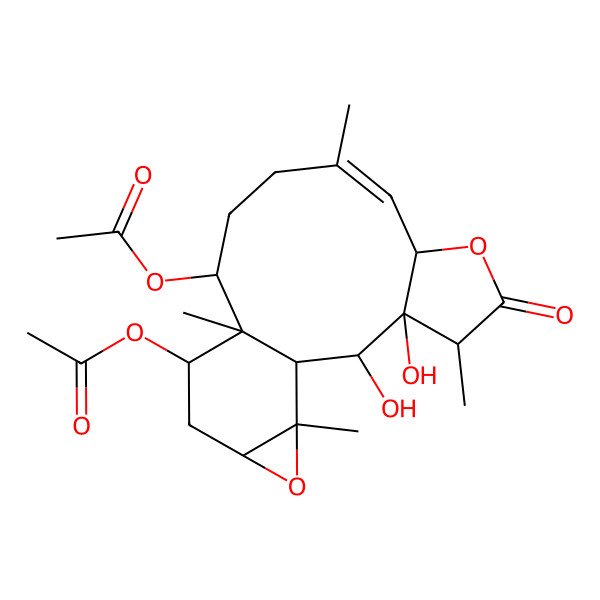2D Structure of (14-Acetyloxy-2,3-dihydroxy-4,9,13,18-tetramethyl-5-oxo-6,17-dioxatetracyclo[11.5.0.03,7.016,18]octadec-8-en-12-yl) acetate