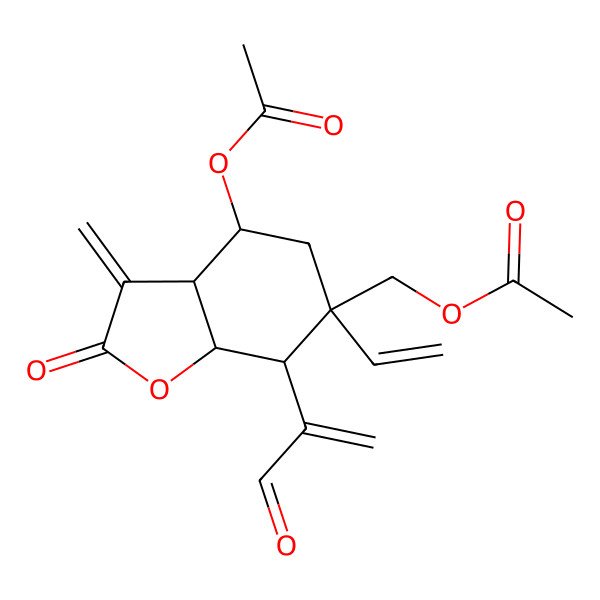 2D Structure of [(3aR,4S,6R,7R,7aR)-4-acetyloxy-6-ethenyl-3-methylidene-2-oxo-7-(3-oxoprop-1-en-2-yl)-4,5,7,7a-tetrahydro-3aH-1-benzofuran-6-yl]methyl acetate
