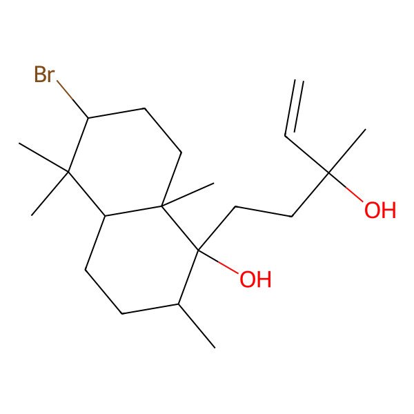 2D Structure of (1R,2R,4aR,6S,8aS)-6-bromo-1-[(3R)-3-hydroxy-3-methylpent-4-enyl]-2,5,5,8a-tetramethyl-3,4,4a,6,7,8-hexahydro-2H-naphthalen-1-ol