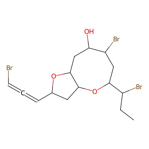 2D Structure of 7-bromo-2-(3-bromopropa-1,2-dienyl)-5-(1-bromopropyl)-3,3a,5,6,7,8,9,9a-octahydro-2H-furo[3,2-b]oxocin-8-ol