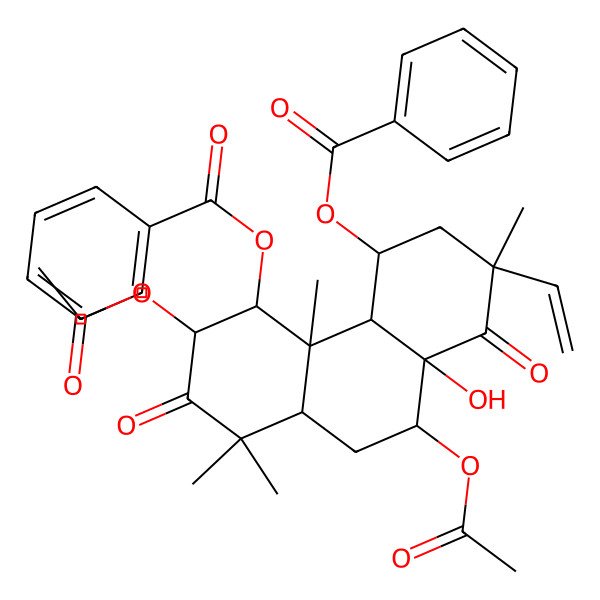 2D Structure of (6,10-Diacetyloxy-5-benzoyloxy-2-ethenyl-10a-hydroxy-2,4b,8,8-tetramethyl-1,7-dioxo-3,4,4a,5,6,8a,9,10-octahydrophenanthren-4-yl) benzoate