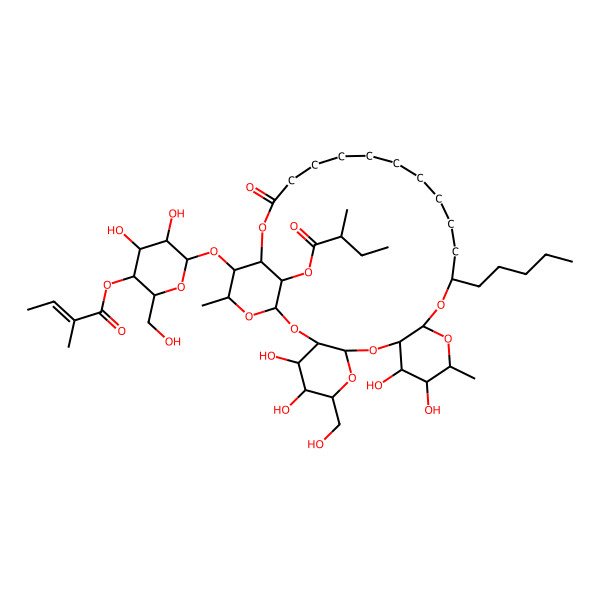 2D Structure of [(1S,3R,4S,5S,6R,8S,10R,11S,12S,13R,15R,17S,29R,30S,31S,33R)-30-[(2S,3R,4R,5S,6R)-3,4-dihydroxy-6-(hydroxymethyl)-5-[(E)-2-methylbut-2-enoyl]oxyoxan-2-yl]oxy-4,5,11,12-tetrahydroxy-6-(hydroxymethyl)-13,31-dimethyl-27-oxo-17-pentyl-2,7,9,14,16,28,32-heptaoxatetracyclo[27.3.1.03,8.010,15]tritriacontan-33-yl] (2S)-2-methylbutanoate
