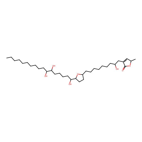 2D Structure of (2S)-4-[(2S)-2-hydroxy-9-[(2S,5R)-5-[(1S,6S,7R)-1,6,7-trihydroxyheptadecyl]oxolan-2-yl]nonyl]-2-methyl-2H-furan-5-one