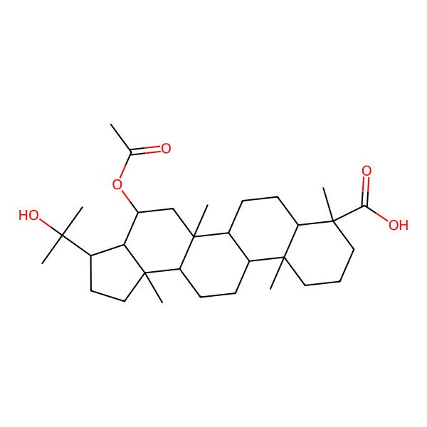 2D Structure of (3S,3aS,4S,5aS,5bR,7aR,8R,11aR,11bS,13aS,13bR)-4-acetyloxy-3-(2-hydroxypropan-2-yl)-5a,8,11a,13b-tetramethyl-2,3,3a,4,5,5b,6,7,7a,9,10,11,11b,12,13,13a-hexadecahydro-1H-cyclopenta[a]chrysene-8-carboxylic acid