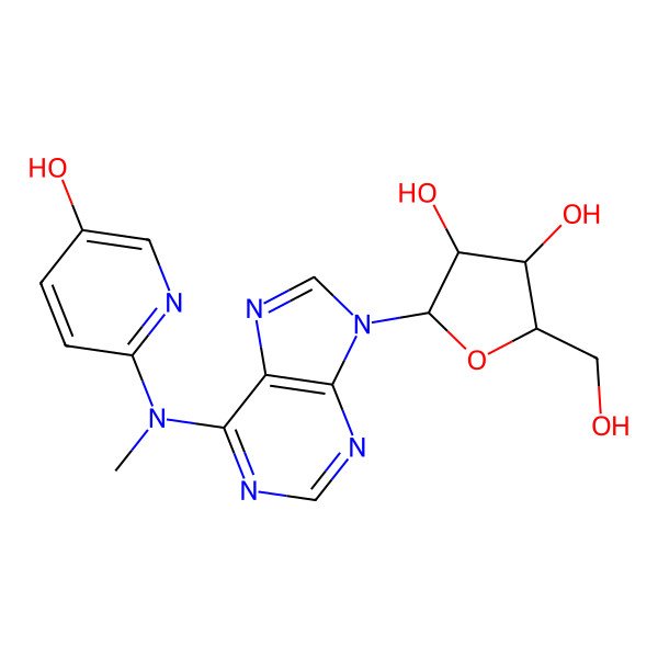 2D Structure of (2R,3S,4R,5R)-2-(hydroxymethyl)-5-[6-[(5-hydroxy-2-pyridinyl)-methylamino]purin-9-yl]oxolane-3,4-diol