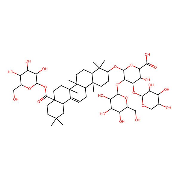 2D Structure of (2S,3S,4S,5R,6R)-6-[[(3S,4aR,6aR,6bS,8aS,12aS,14aR,14bR)-4,4,6a,6b,11,11,14b-heptamethyl-8a-[(2S,3R,4S,5S,6R)-3,4,5-trihydroxy-6-(hydroxymethyl)oxan-2-yl]oxycarbonyl-1,2,3,4a,5,6,7,8,9,10,12,12a,14,14a-tetradecahydropicen-3-yl]oxy]-3-hydroxy-5-[(2S,3R,4S,5S,6R)-3,4,5-trihydroxy-6-(hydroxymethyl)oxan-2-yl]oxy-4-[(2S,3R,4S,5R)-3,4,5-trihydroxyoxan-2-yl]oxyoxane-2-carboxylic acid