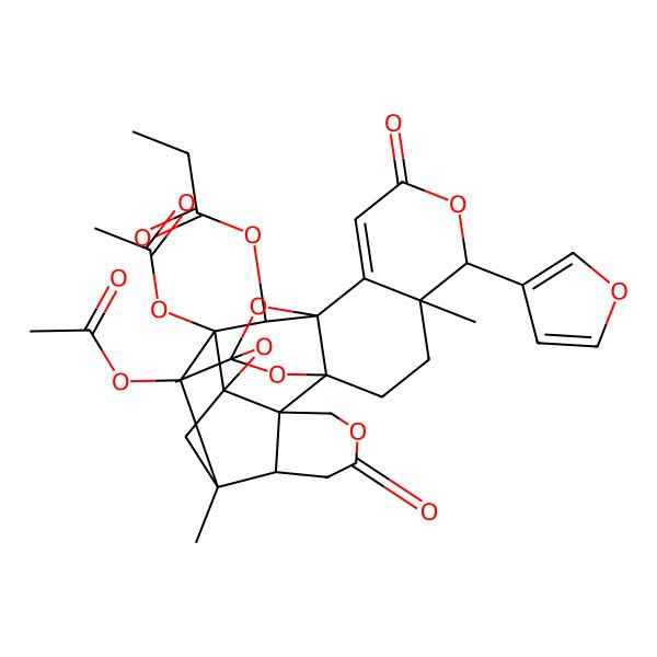 2D Structure of [3,4-Diacetyloxy-20-(furan-3-yl)-5,14,19-trimethyl-8,22-dioxo-9,13,15,21,25-pentaoxaoctacyclo[12.10.1.15,12.01,16.03,12.06,11.011,16.019,24]hexacos-23-en-2-yl] propanoate