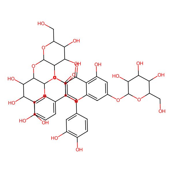 2D Structure of [(2S,3R,4R,5S,6S)-2-[(2S,3S,4S,5S,6R)-4,5-dihydroxy-2-[5-hydroxy-2-(4-hydroxyphenyl)-4-oxo-7-[(2S,3R,4S,5S,6S)-3,4,5-trihydroxy-6-(hydroxymethyl)oxan-2-yl]oxychromen-3-yl]oxy-6-(hydroxymethyl)oxan-3-yl]oxy-4,5-dihydroxy-6-(hydroxymethyl)oxan-3-yl] (E)-3-(3,4-dihydroxyphenyl)prop-2-enoate
