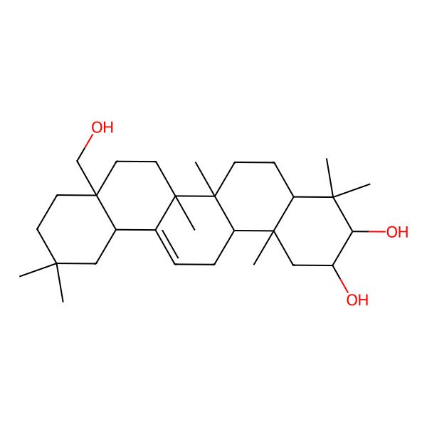 2D Structure of (2R,3S,4aR,6aR,6bS,8aS,12aS,14aR,14bR)-8a-(hydroxymethyl)-4,4,6a,6b,11,11,14b-heptamethyl-1,2,3,4a,5,6,7,8,9,10,12,12a,14,14a-tetradecahydropicene-2,3-diol