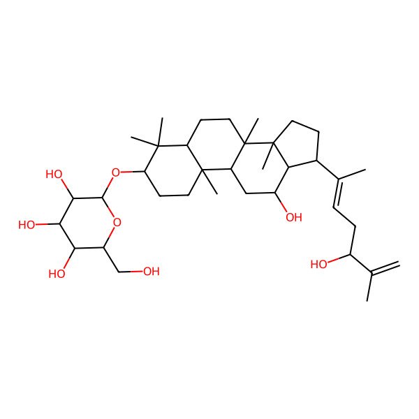2D Structure of (2R,3R,4S,5S,6R)-2-[[(3S,5R,8R,9R,10R,12R,13R,14R,17S)-12-hydroxy-17-[(2E,5S)-5-hydroxy-6-methylhepta-2,6-dien-2-yl]-4,4,8,10,14-pentamethyl-2,3,5,6,7,9,11,12,13,15,16,17-dodecahydro-1H-cyclopenta[a]phenanthren-3-yl]oxy]-6-(hydroxymethyl)oxane-3,4,5-triol