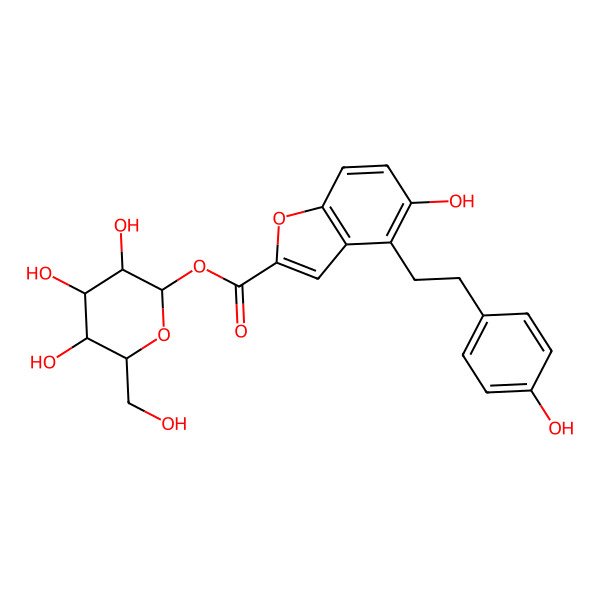 2D Structure of [3,4,5-Trihydroxy-6-(hydroxymethyl)oxan-2-yl] 5-hydroxy-4-[2-(4-hydroxyphenyl)ethyl]-1-benzofuran-2-carboxylate
