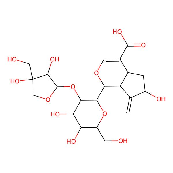 2D Structure of (1R,4aS,6S,7aS)-1-[(2S,3R,4S,5S,6R)-3-[(2S,3R,4R)-3,4-dihydroxy-4-(hydroxymethyl)oxolan-2-yl]oxy-4,5-dihydroxy-6-(hydroxymethyl)oxan-2-yl]-6-hydroxy-7-methylidene-4a,5,6,7a-tetrahydro-1H-cyclopenta[c]pyran-4-carboxylic acid