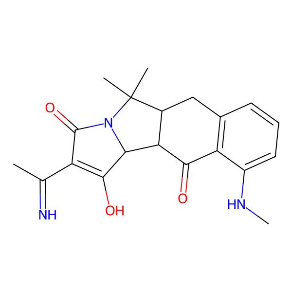 2D Structure of 13-Ethanimidoyl-12-hydroxy-16,16-dimethyl-7-(methylamino)-15-azatetracyclo[8.6.0.03,8.011,15]hexadeca-3(8),4,6,12-tetraene-9,14-dione