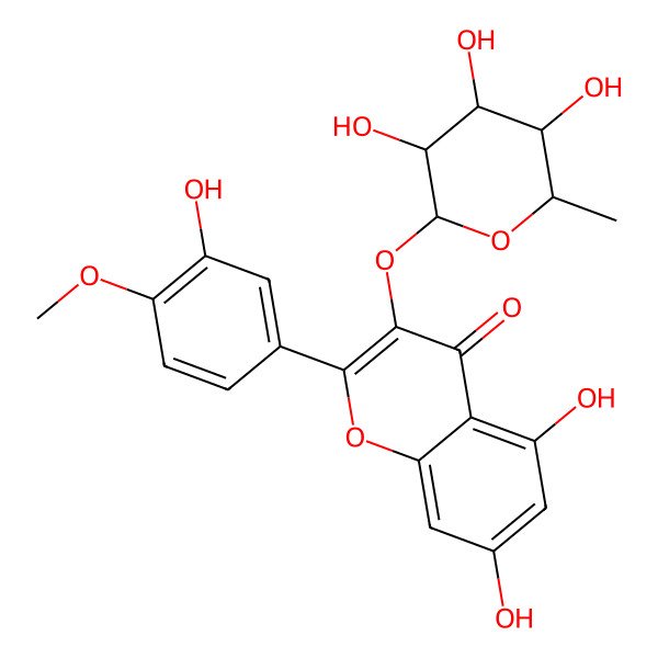 2D Structure of 5,7-dihydroxy-2-(3-hydroxy-4-methoxyphenyl)-3-[(2R,3R,4R,5R,6S)-3,4,5-trihydroxy-6-methyloxan-2-yl]oxychromen-4-one