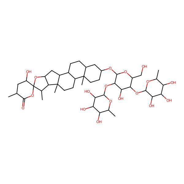 2D Structure of 5'-Hydroxy-16-[4-hydroxy-6-(hydroxymethyl)-3,5-bis[(3,4,5-trihydroxy-6-methyloxan-2-yl)oxy]oxan-2-yl]oxy-3',7,9,13-tetramethylspiro[5-oxapentacyclo[10.8.0.02,9.04,8.013,18]icosane-6,6'-oxane]-2'-one