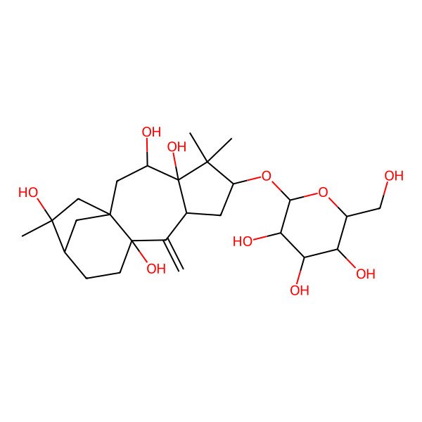 2D Structure of 5,5,14-Trimethyl-9-methylidene-6-[3,4,5-trihydroxy-6-(hydroxymethyl)oxan-2-yl]oxytetracyclo[11.2.1.01,10.04,8]hexadecane-3,4,10,14-tetrol