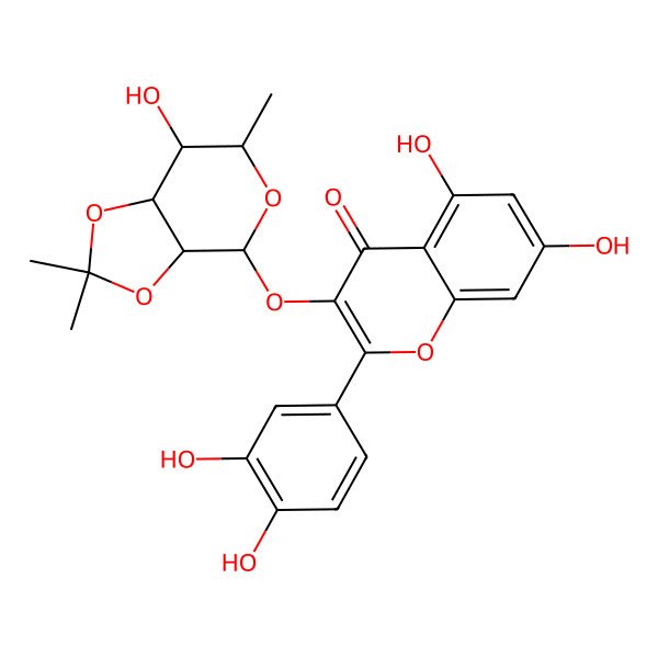 2D Structure of 2-(3,4-dihydroxyphenyl)-5,7-dihydroxy-3-[(7-hydroxy-2,2,6-trimethyl-4,6,7,7a-tetrahydro-3aH-[1,3]dioxolo[4,5-c]pyran-4-yl)oxy]chromen-4-one