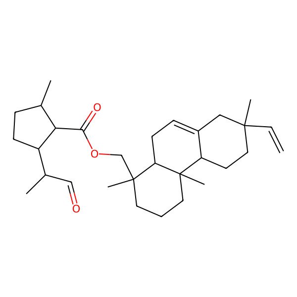 2D Structure of (7-ethenyl-1,4a,7-trimethyl-3,4,4b,5,6,8,10,10a-octahydro-2H-phenanthren-1-yl)methyl 2-methyl-5-(1-oxopropan-2-yl)cyclopentane-1-carboxylate 2D Structure of (7-ethenyl-1,4a,7-trimethyl-3,4,4b,5,6,8,10,10a-octahydro-2H-phenanthren-1-yl)methyl 2-methyl-5-(1-oxopropan-2-yl)cyclopentane-1-carboxylate