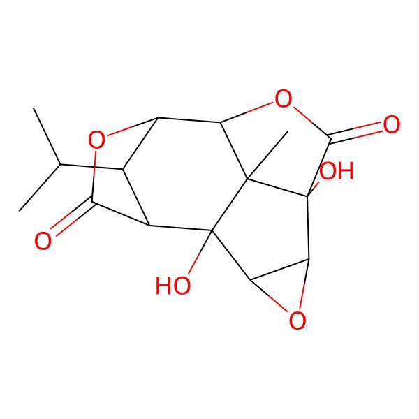 2D Structure of 1,5-Dihydroxy-13-methyl-14-propan-2-yl-3,7,10-trioxapentacyclo[6.4.1.19,12.02,4.05,13]tetradecane-6,11-dione