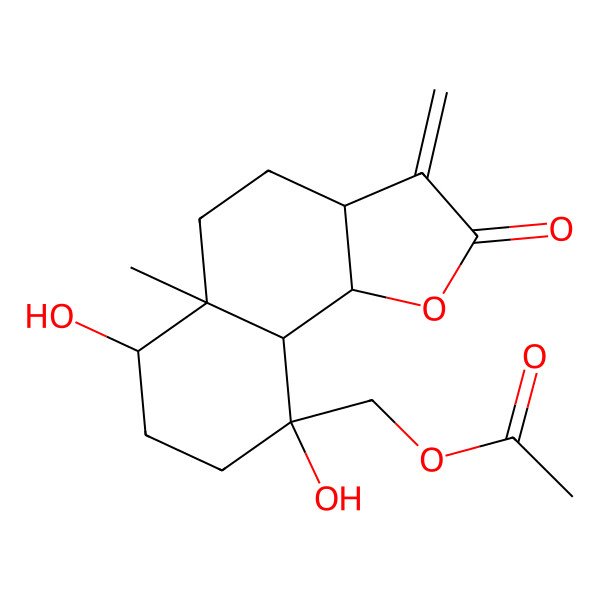 2D Structure of (6,9-Dihydroxy-5a-methyl-3-methylidene-2-oxo-3a,4,5,6,7,8,9a,9b-octahydrobenzo[g][1]benzofuran-9-yl)methyl acetate