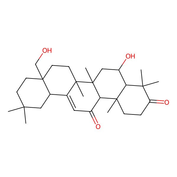 2D Structure of (4aR,5R,6aR,6bS,8aS,12aS,14aR,14bS)-5-hydroxy-8a-(hydroxymethyl)-4,4,6a,6b,11,11,14b-heptamethyl-1,2,4a,5,6,7,8,9,10,12,12a,14a-dodecahydropicene-3,14-dione