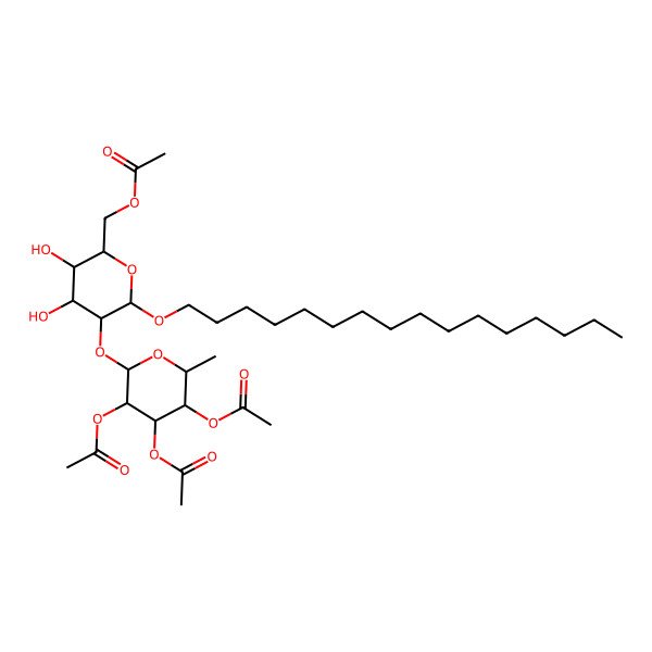 2D Structure of [(2R,3S,4S,5R,6R)-6-hexadecoxy-3,4-dihydroxy-5-[(2S,3R,4R,5S,6S)-3,4,5-triacetyloxy-6-methyloxan-2-yl]oxyoxan-2-yl]methyl acetate