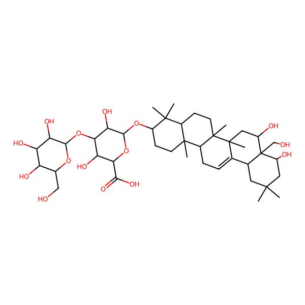 2D Structure of (2S,3S,4S,5R,6R)-6-[[(3S,4aR,6aR,6bS,8S,8aS,9S,12aS,14aR,14bR)-8,9-dihydroxy-8a-(hydroxymethyl)-4,4,6a,6b,11,11,14b-heptamethyl-1,2,3,4a,5,6,7,8,9,10,12,12a,14,14a-tetradecahydropicen-3-yl]oxy]-3,5-dihydroxy-4-[(2S,3R,4S,5S,6R)-3,4,5-trihydroxy-6-(hydroxymethyl)oxan-2-yl]oxyoxane-2-carboxylic acid