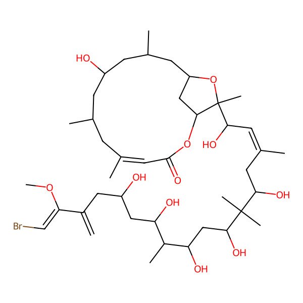 2D Structure of (1R,4Z,13S,15R)-15-[(1S,2E,5R,7S,9R,10R,11S,13S,16Z)-17-bromo-1,5,7,9,11,13-hexahydroxy-16-methoxy-3,6,6,10-tetramethyl-15-methylideneheptadeca-2,16-dienyl]-9-hydroxy-5,7,11,15-tetramethyl-2,14-dioxabicyclo[11.2.1]hexadec-4-en-3-one
