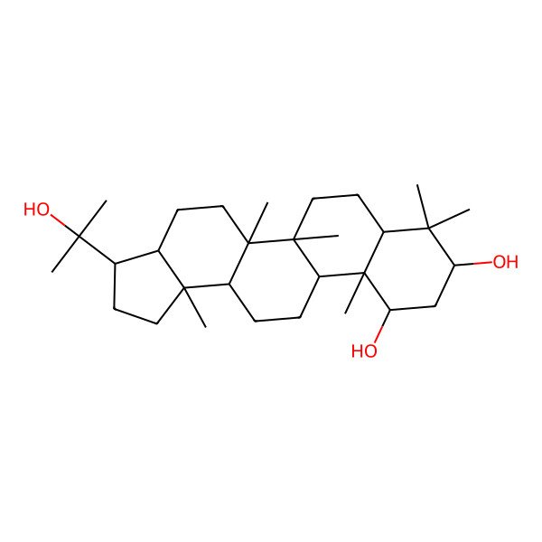 2D Structure of (3S,3aS,5aR,5bR,7aS,9S,11R,11aR,11bS,13aR,13bS)-3-(2-hydroxypropan-2-yl)-5a,5b,8,8,11a,13b-hexamethyl-1,2,3,3a,4,5,6,7,7a,9,10,11,11b,12,13,13a-hexadecahydrocyclopenta[a]chrysene-9,11-diol