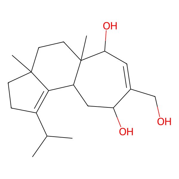 2D Structure of (3aR,5aR,6R,9R,10aR)-8-(hydroxymethyl)-3a,5a-dimethyl-1-propan-2-yl-2,3,4,5,6,9,10,10a-octahydrocyclohepta[e]indene-6,9-diol
