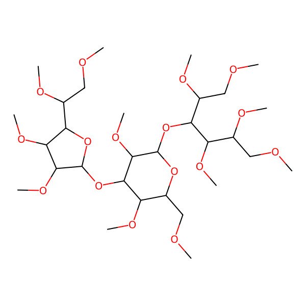 2D Structure of (2R,3S,4S,5R,6R)-4-[(2S,3R,4S,5S)-5-[(1R)-1,2-dimethoxyethyl]-3,4-dimethoxyoxolan-2-yl]oxy-3,5-dimethoxy-2-(methoxymethyl)-6-[(2S,3R,4S,5R)-1,2,4,5,6-pentamethoxyhexan-3-yl]oxyoxane