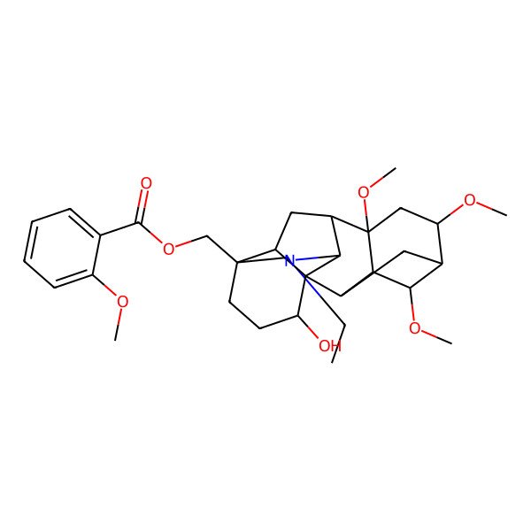 2D Structure of (11-Ethyl-16-hydroxy-4,6,8-trimethoxy-11-azahexacyclo[7.7.2.12,5.01,10.03,8.013,17]nonadecan-13-yl)methyl 2-methoxybenzoate