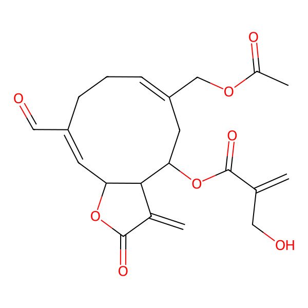 2D Structure of [6-(Acetyloxymethyl)-10-formyl-3-methylidene-2-oxo-3a,4,5,8,9,11a-hexahydrocyclodeca[b]furan-4-yl] 2-(hydroxymethyl)prop-2-enoate