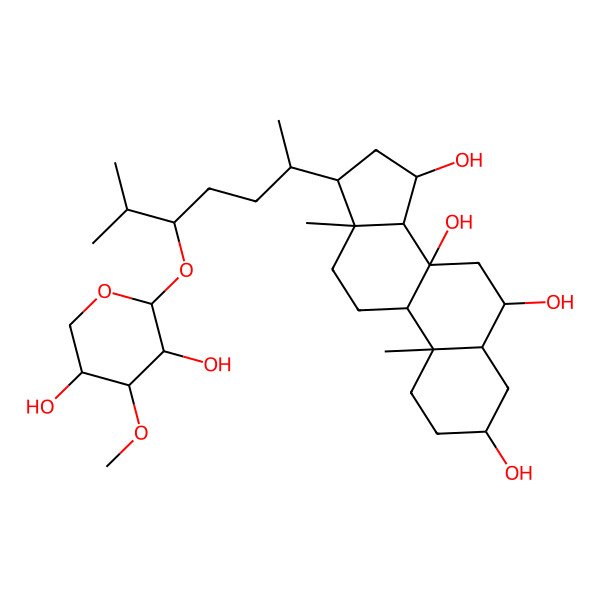 2D Structure of (3S,5S,6S,8S,9R,10S,13R,14S,15S,17R)-17-[(2R,5S)-5-[(2R,3R,4R,5R)-3,5-dihydroxy-4-methoxyoxan-2-yl]oxy-6-methylheptan-2-yl]-10,13-dimethyl-1,2,3,4,5,6,7,9,11,12,14,15,16,17-tetradecahydrocyclopenta[a]phenanthrene-3,6,8,15-tetrol