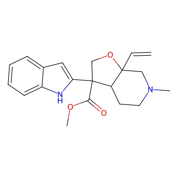 2D Structure of methyl 7a-ethenyl-3-(1H-indol-2-yl)-6-methyl-3a,4,5,7-tetrahydro-2H-furo[2,3-c]pyridine-3-carboxylate